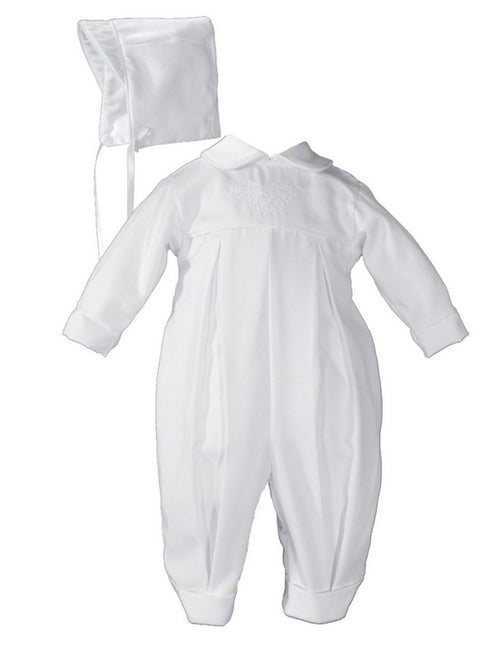Baby Boys White Long Sleeve Embroidered Pleated Hat Christening Outfit 0-12M - SophiasStyle.com